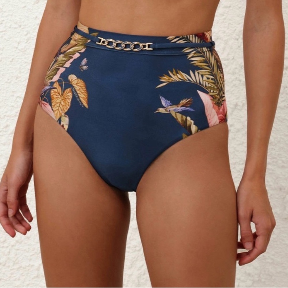 Zimmerman Revolve High-Waist Floral Chain Accent Bikini Bottoms Size 3 Large